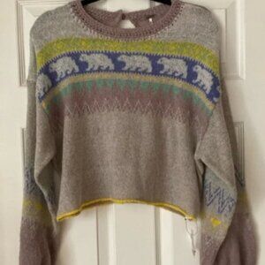 Free People Polar Bear Fair-isle Cropped Sweater
